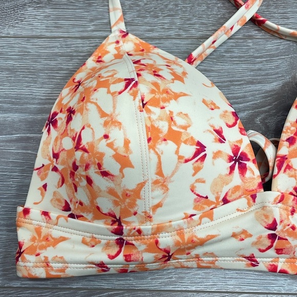 Adore Me Bikini Top Strappy Crossback Padded Watercolor Orange Floral L - Picture 2 of 10
